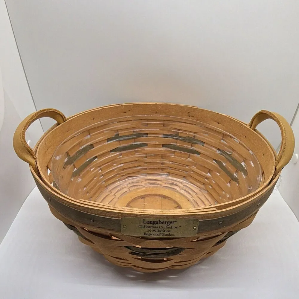 Longaberger 1999 Christmas Popcorn Basket Small Handwoven Wood Handle